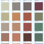 A colour palette chart displaying twenty-four square swatches of textured architectural finishes in various earthy tones